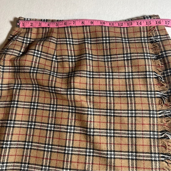Vintage Chandler Hill Wool Blend Plaid Faux Wrap Midi Skirt- Tan/Beige, Size 14 - Picture 3 of 7